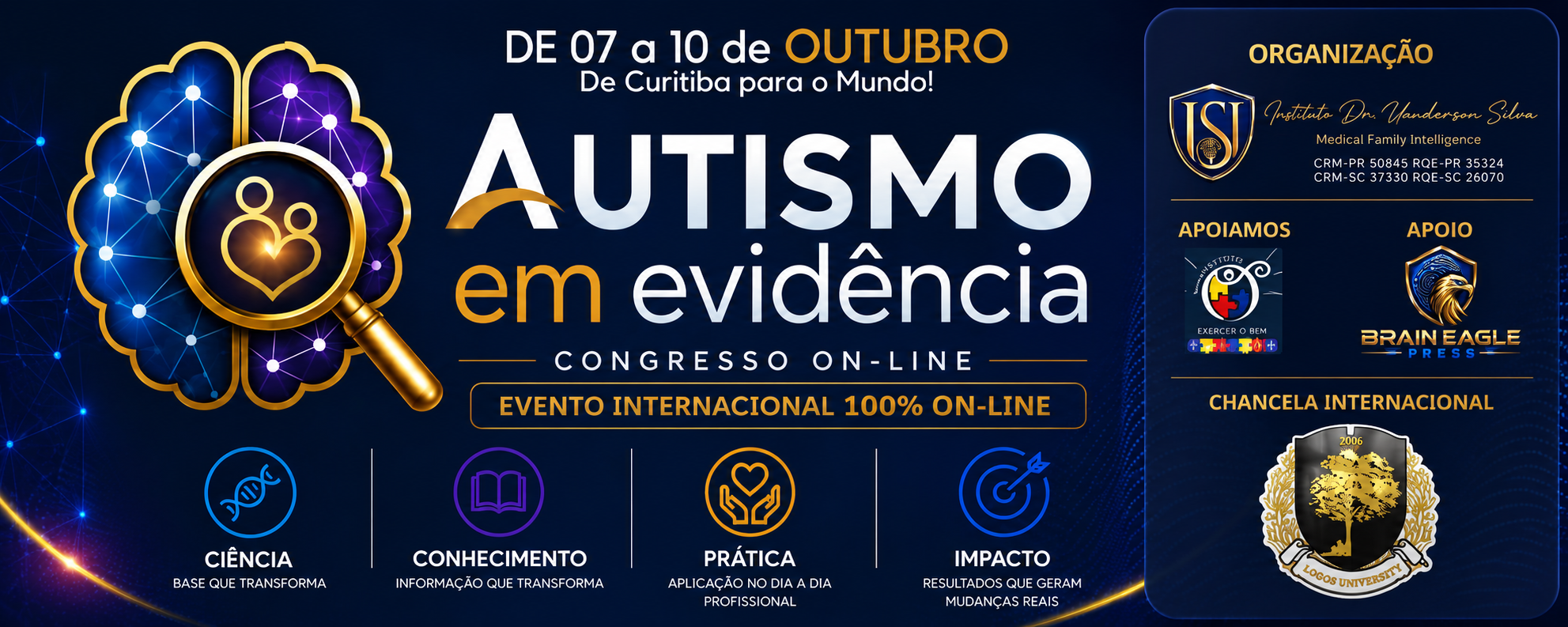 Banner do Congresso On-line Internacional Autismo em Evidência — evento internacional 100% on-line, de 07 a 10 de outubro
